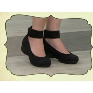 DANSKO Women's 'Lulu' Black Nubuck
Ankle Strap Wedge Clogs Size 40/ 10